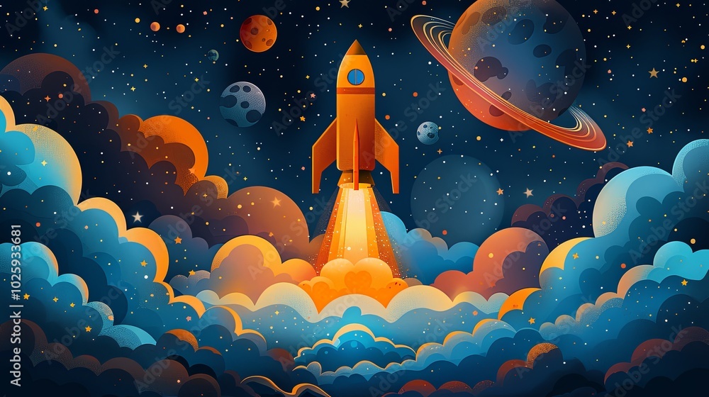 Children's space adventure vector illustration set Children's space adventure vector illustration set