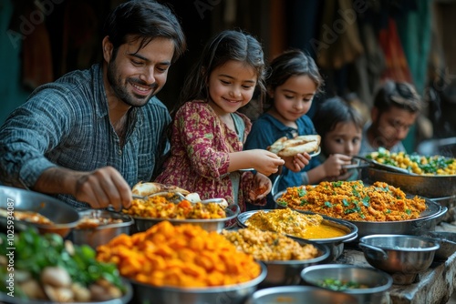 Family Enjoying Traditional Indian Street Food at Market