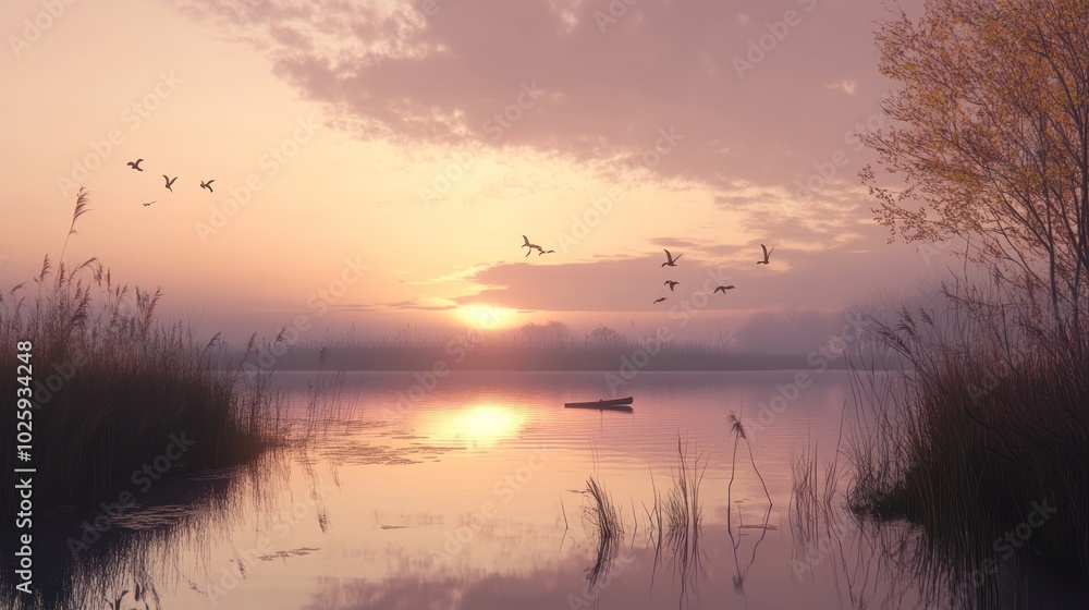 A tranquil scene of the early morning sky, where the first light of dawn breaks through the horizon, casting soft golden hues over a clear sky A tranquil scene of the early morning sky, where the first light of dawn breaks through the horizon, casting soft golden hues over a clear sky