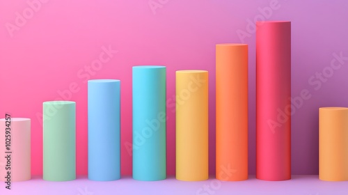 Vibrant and colorful geometric bars representing data growth on a pink gradient background, perfect for analytics and presentations.