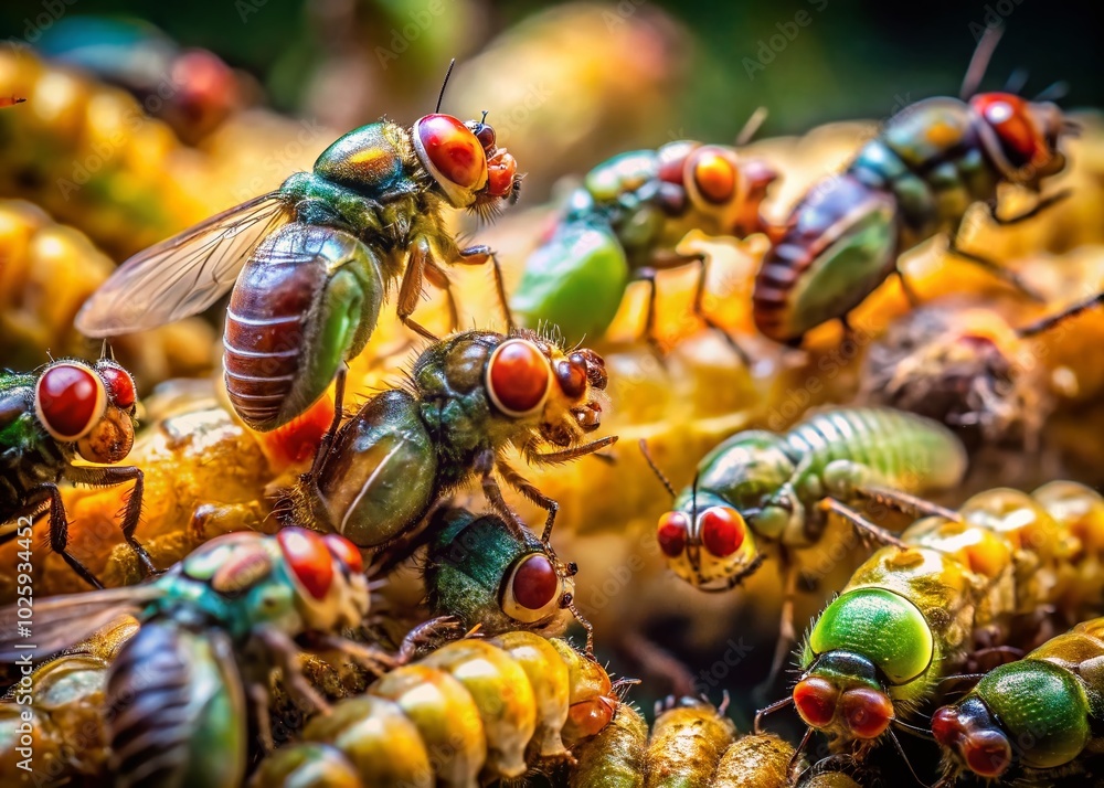 Close-up of Crawling Fly Larvae in Abstract Composition for Nature Photography