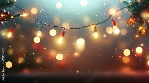 A twinkling Christmas lights background, with strings of colorful lights and a soft glow, creating a magical holiday atmosphere photo