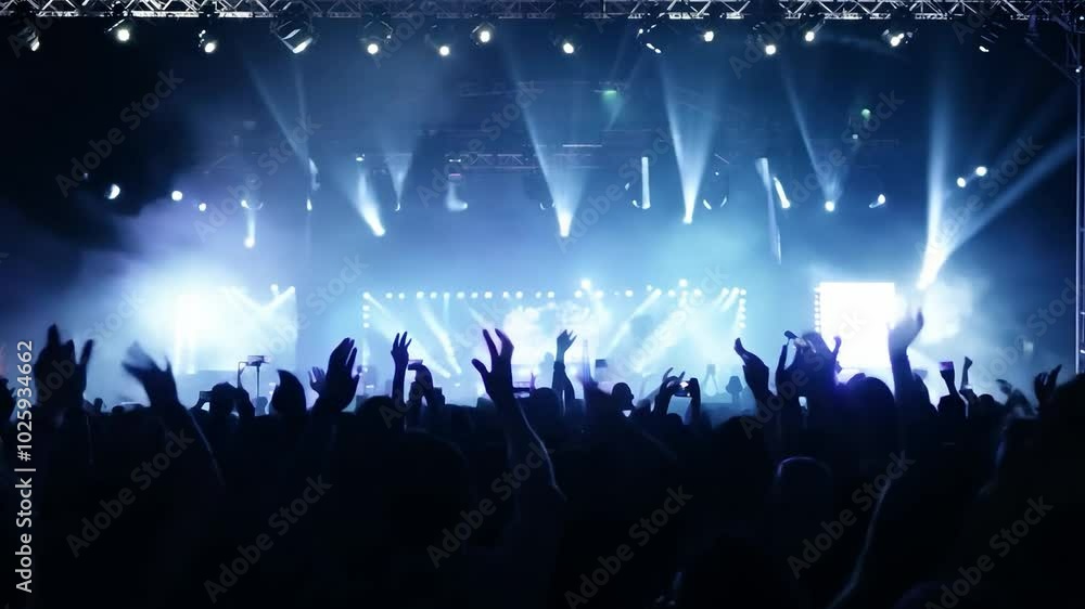 Crowd cheering and applauding during live music concert