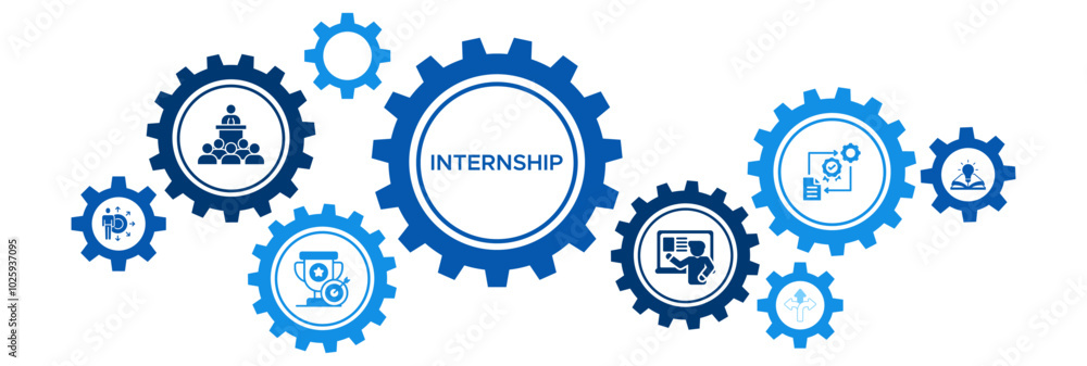 Internship and Career Development Banner Icons: Goal Setting, Skill Building, Mentoring, Practical Training, and Professional Opportunities Internship and Career Development Banner Icons: Goal Setting, Skill Building, Mentoring, Practical Training, and Professional Opportunities