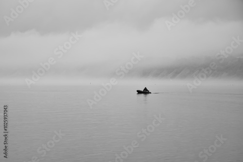 Wallpaper Mural A lonely boat in the fog of Gertner Bay, Magadan. Torontodigital.ca