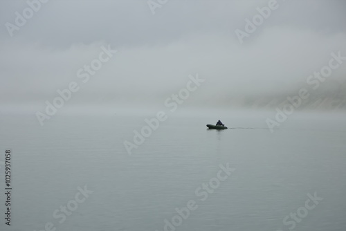 Wallpaper Mural A lonely boat in the fog of Gertner Bay, Magadan. Torontodigital.ca