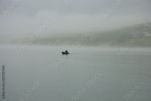 Wallpaper Mural A lonely boat in the fog of Gertner Bay, Magadan. Torontodigital.ca