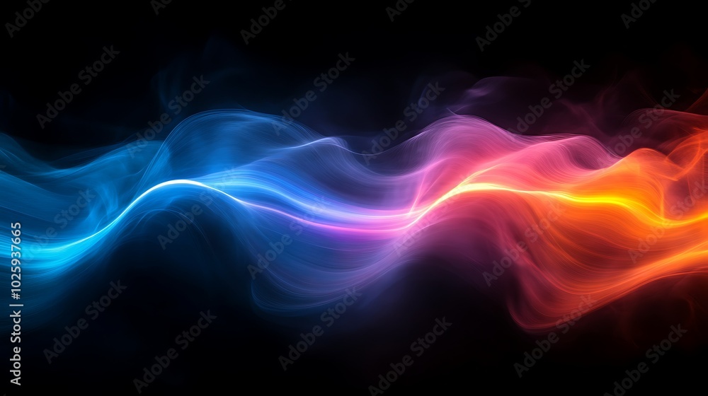 Fototapeta premium Colorful waves of light in a dark background.