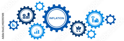 Inflation and Economic Trends Icon Concept with Price Level, Purchasing Power, and Consumption Metrics Analysis