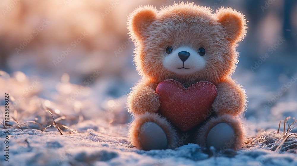 Heartwarming scene with a fluffy bear gently embracing a heartshaped cushion on a serene pastel backdrop Emphasizes love and affection for Valentine's Day Heartwarming scene with a fluffy bear gently embracing a heartshaped cushion on a serene pastel backdrop Emphasizes love and affection for Valentine's Day