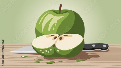 Vector illustration of a juicy green apple.