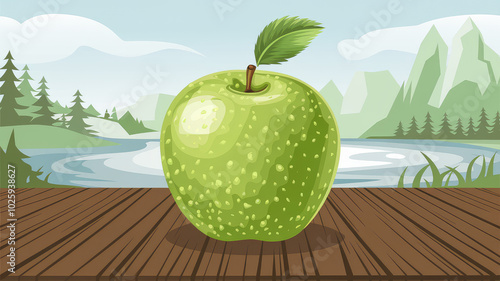 Vector illustration of a juicy green apple.