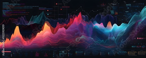 A vibrant digital abstract representation of data trends with colorful waveforms, ideal for tech and analytics themes. photo