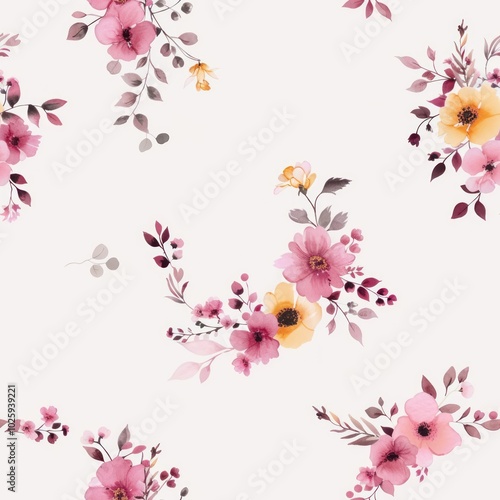 Obraz na płótnie A delicate floral pattern featuring pink and yellow flowers on a soft, light background, ideal for textiles and wallpapers. w salonie