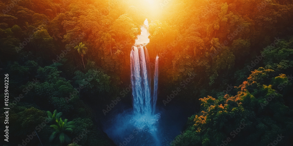 Fototapeta premium Sunset Colors on a Jungle Waterfall in Autumn