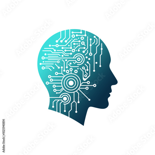 Artificial intelligence head logo vector illustration template, simple icon of technology, sticker design