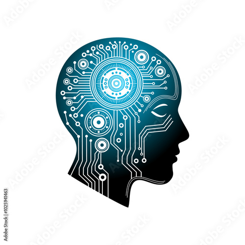 Artificial intelligence head logo vector illustration template, simple icon of technology, sticker design