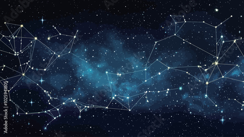 Abstract space background with stars and constellations. Vector illustration. 