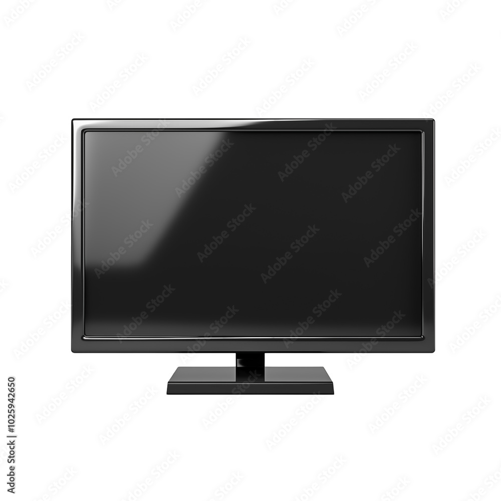 Modern black television with a sleek design placed on a plain transparent background Modern black television with a sleek design placed on a plain transparent background