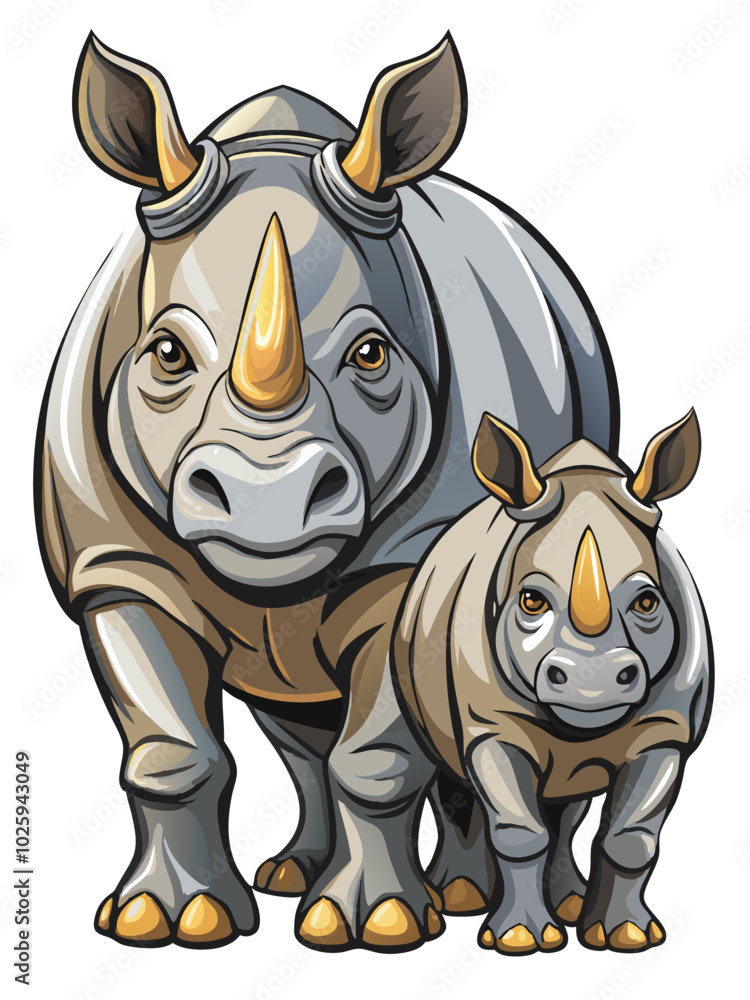 Fototapeta premium Rhino isolated on white - vector illustration , Javan Rhino vector art isolated on white