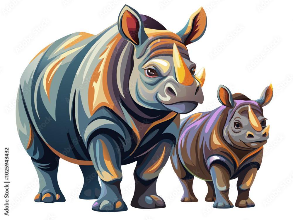 Fototapeta premium Rhino vector illustration, Rhino vector art isolated on white