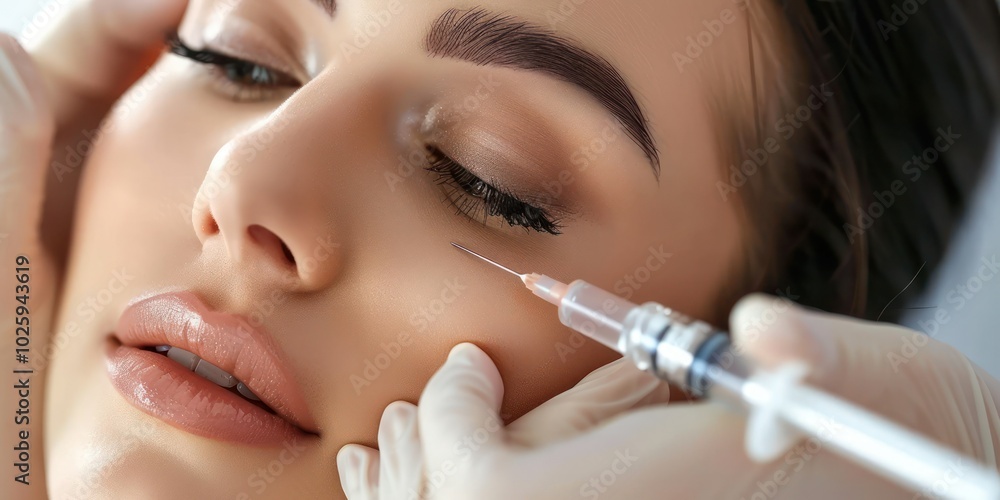 Close-up of a woman getting a rejuvenating anti-aging treatment. Close-up of a woman getting a rejuvenating anti-aging treatment.