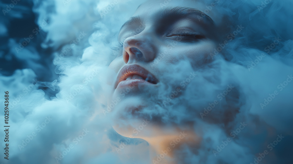 clouds Woman mental health and weather dependent concept. clouds Woman mental health and weather dependent concept.