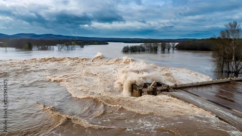 Overflow of water over the dam 