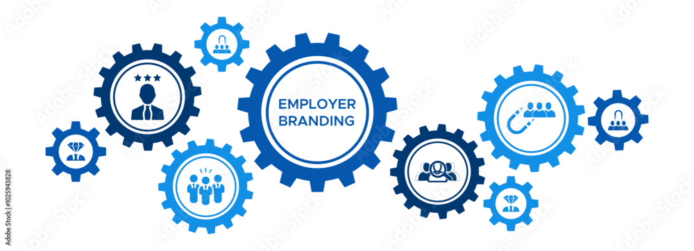 Employer Branding and Recruitment Strategy Banner with Icons for Pay Raise, Reputation, Value Proposition, and Retention Employer Branding and Recruitment Strategy Banner with Icons for Pay Raise, Reputation, Value Proposition, and Retention