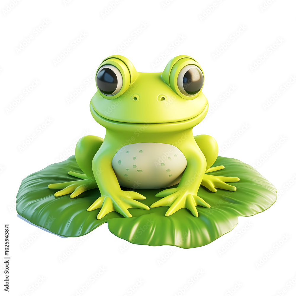 Obraz premium Cute green frog sitting on a lily pad, showcasing its vibrant colors and playful expression