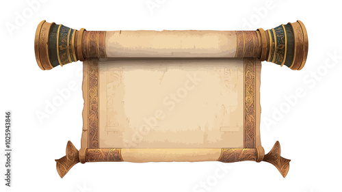 Old parchment scroll isolated on white background. 3d render image. 