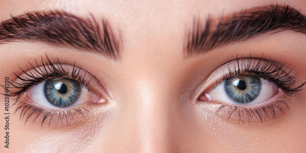 Obraz premium Close-up of eyes with long eyelashes and perfect eyebrows.