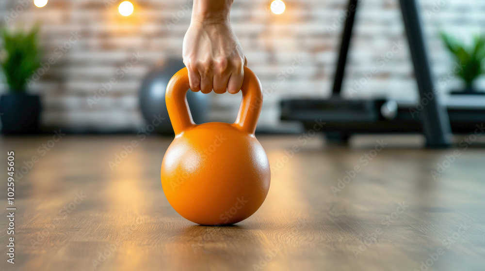 Naklejka premium Ignite your fitness routine with a kettlebell workout that burns fat, builds muscle, and boosts endurance. Achieve a full-body transformation through strength and conditioning exercises.