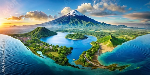 Fototapeta Naklejka Na Ścianę i Meble -  Discover Nicaragua's Location Through Stunning Double Exposure Photography of Its Landscapes and Map