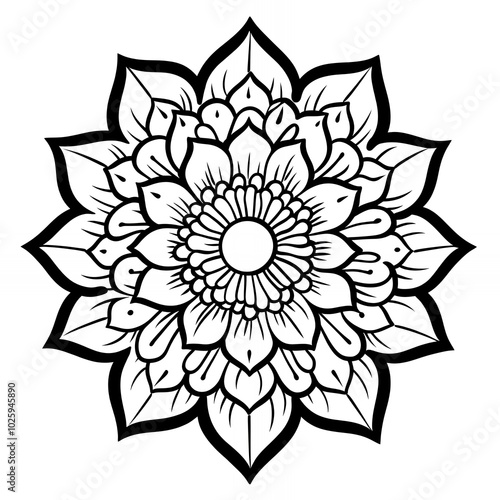 Black and white intricate floral mandala design