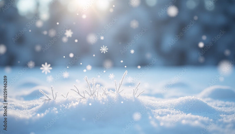 A Close-Up View of Delicate Snowflakes Falling Gently