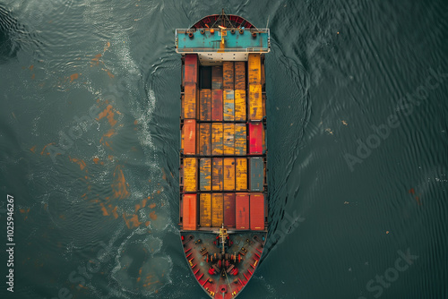cargo ship loading container for logistic shipping at port, Aerial view