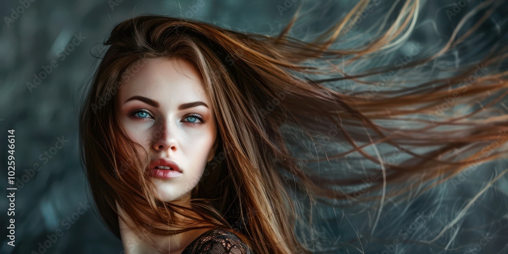 Portrait of a beautiful woman with long flowing hair. Portrait of a beautiful woman with long flowing hair.