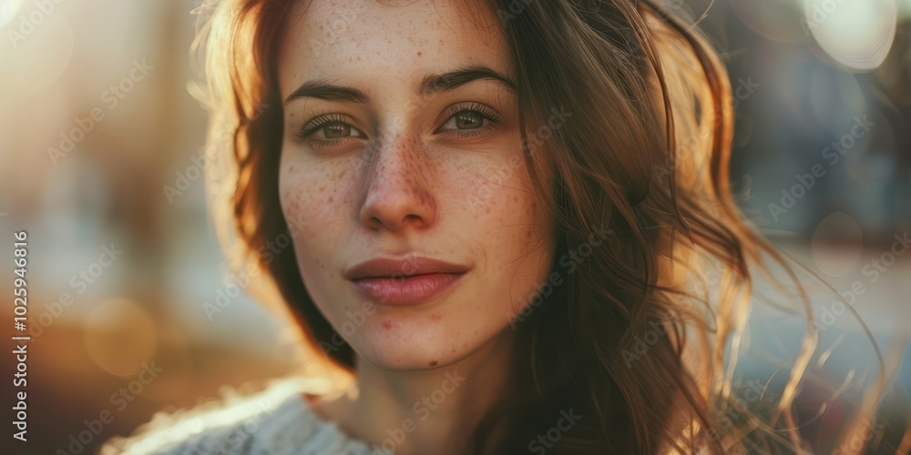Portrait of a woman in natural light, showcasing natural beauty. Portrait of a woman in natural light, showcasing natural beauty.