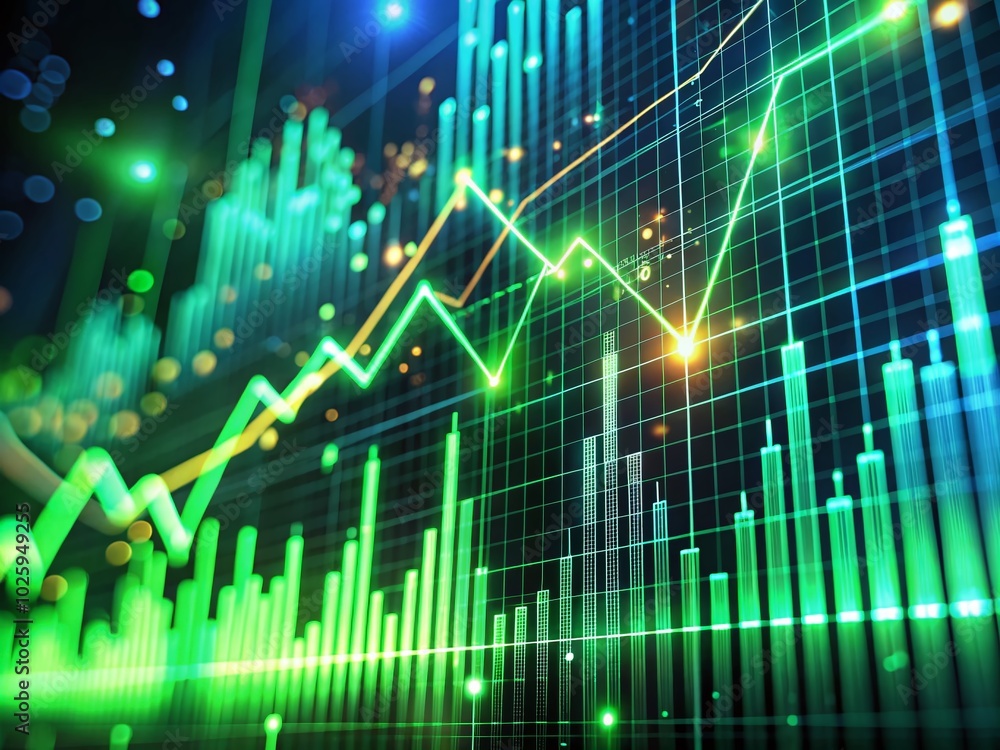 Dynamic Financial Chart with Glowing Green Lines for Stock Photos Dynamic Financial Chart with Glowing Green Lines for Stock Photos