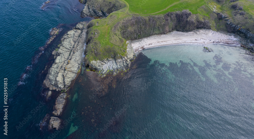 Fototapeta premium Aerial view to a beautiful rocky beach near to Varvara, Burgas, Bulgaria