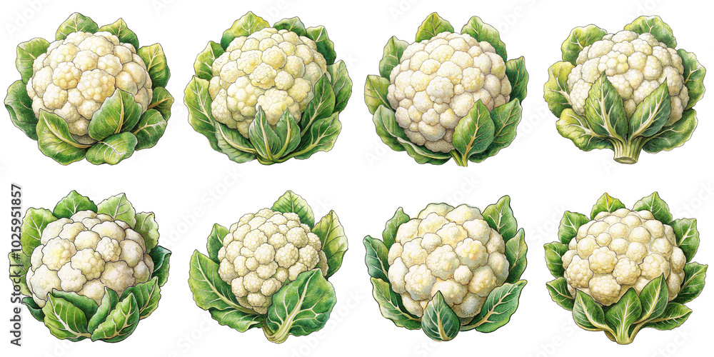 Obraz premium Hand Drawn illustration set of cauliflower . isolate on a white background. PNG 