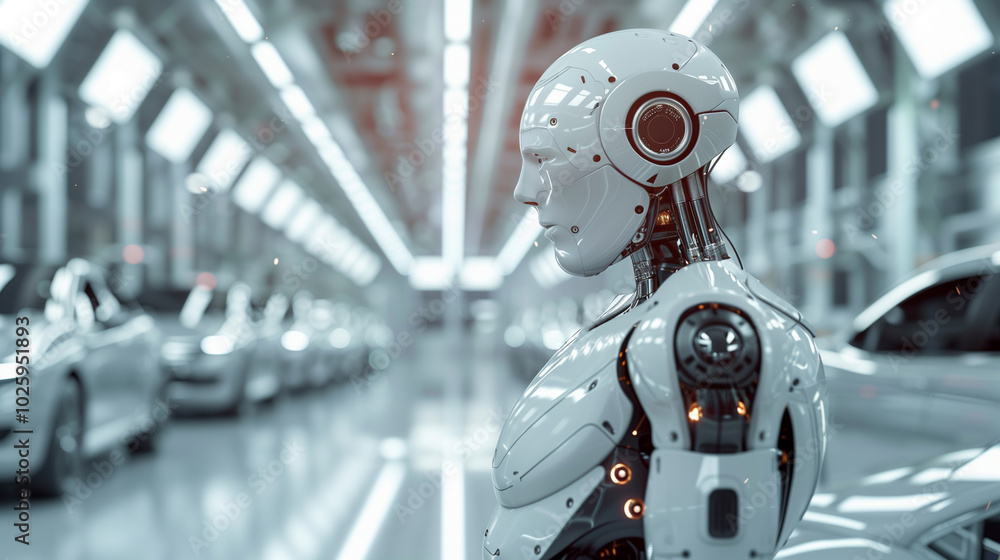 Manufacturing in Automobile Industry. robot control, white background, wide angle view, high resolution Manufacturing in Automobile Industry. robot control, white background, wide angle view, high resolution