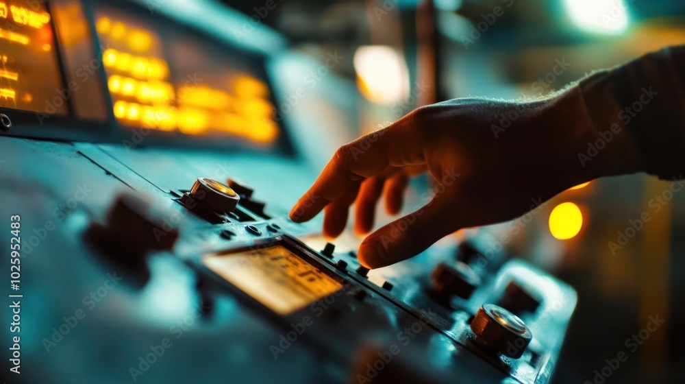hand operating a control panel in a power plant hand operating a control panel in a power plant