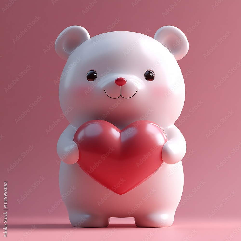 Playful minimalistic composition of a cheerful bear holding a big heart set against a simple light pink background Ideal for conveying love on Valentine's Day Playful minimalistic composition of a cheerful bear holding a big heart set against a simple light pink background Ideal for conveying love on Valentine's Day