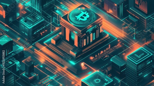 The concept of cryptocurrency facilitating self-sovereign banking in teal and copper colors photo