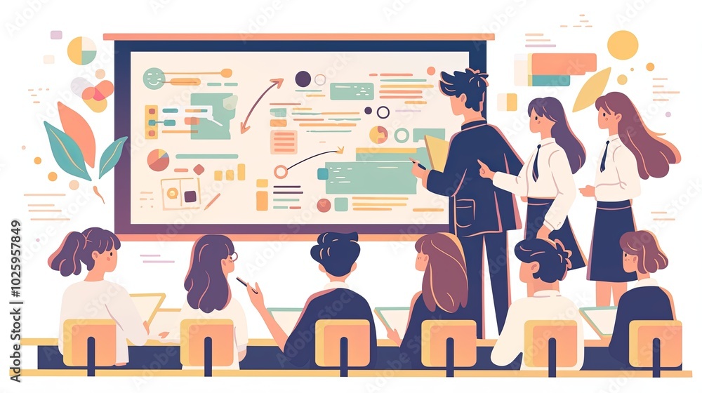 An educational scene where a teacher is providing instructions to students in a classroom environment, illustrating engagement and focused learning moments. An educational scene where a teacher is providing instructions to students in a classroom environment, illustrating engagement and focused learning moments.