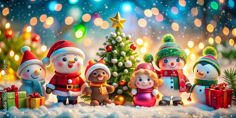 Festive Cartoon Christmas Illustrations with Bokeh Effect for Whimsical Holiday Cheer Festive Cartoon Christmas Illustrations with Bokeh Effect for Whimsical Holiday Cheer