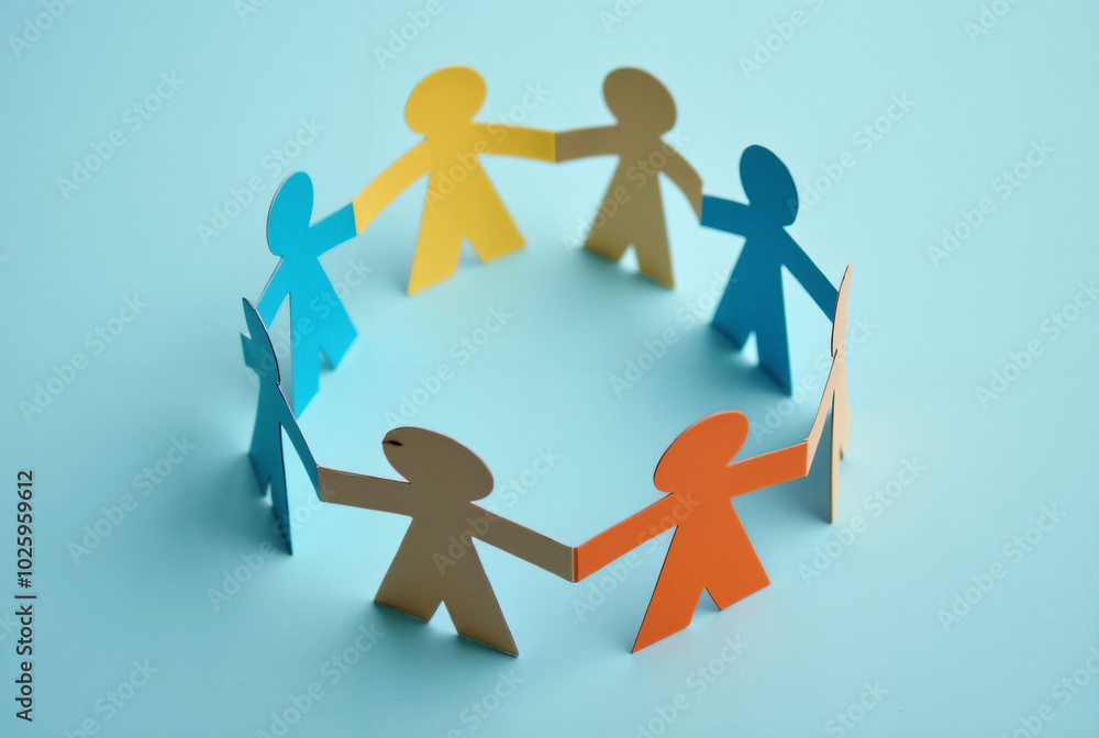 Diverse Paper Cutout Figures Holding Hands in Circle: Unity, Inclusion, and Community Symbolism for Social Campaigns Diverse Paper Cutout Figures Holding Hands in Circle: Unity, Inclusion, and Community Symbolism for Social Campaigns