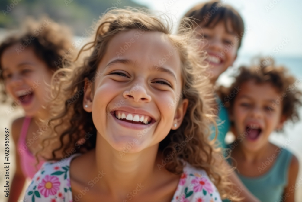 Joyful Children Laughing Outdoors: Diverse Group Enjoying Sunny Day - Perfect for Advertising Family-Friendly Products or Services Joyful Children Laughing Outdoors: Diverse Group Enjoying Sunny Day - Perfect for Advertising Family-Friendly Products or Services